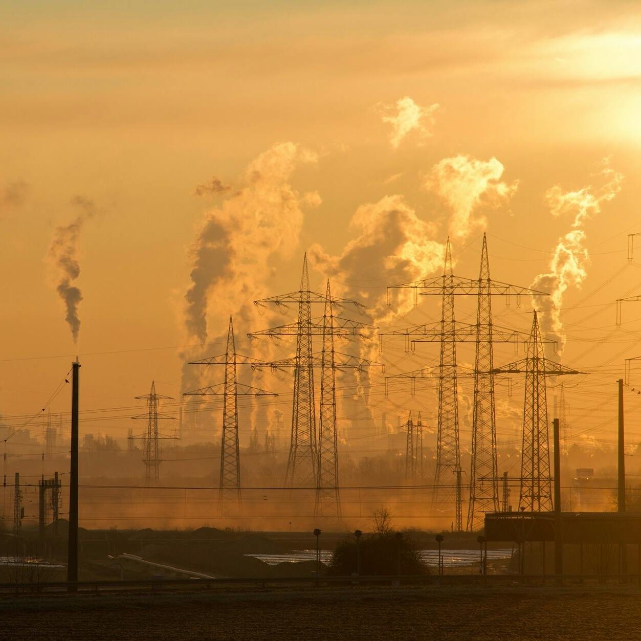 electric towers during golden hour