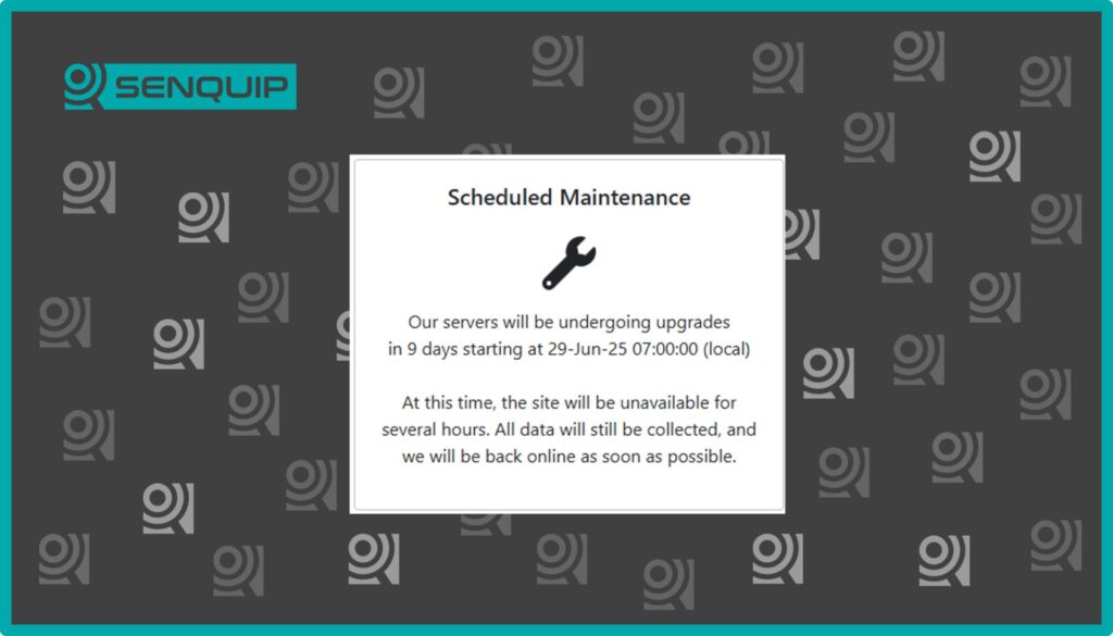 Senquip server maintenance banner