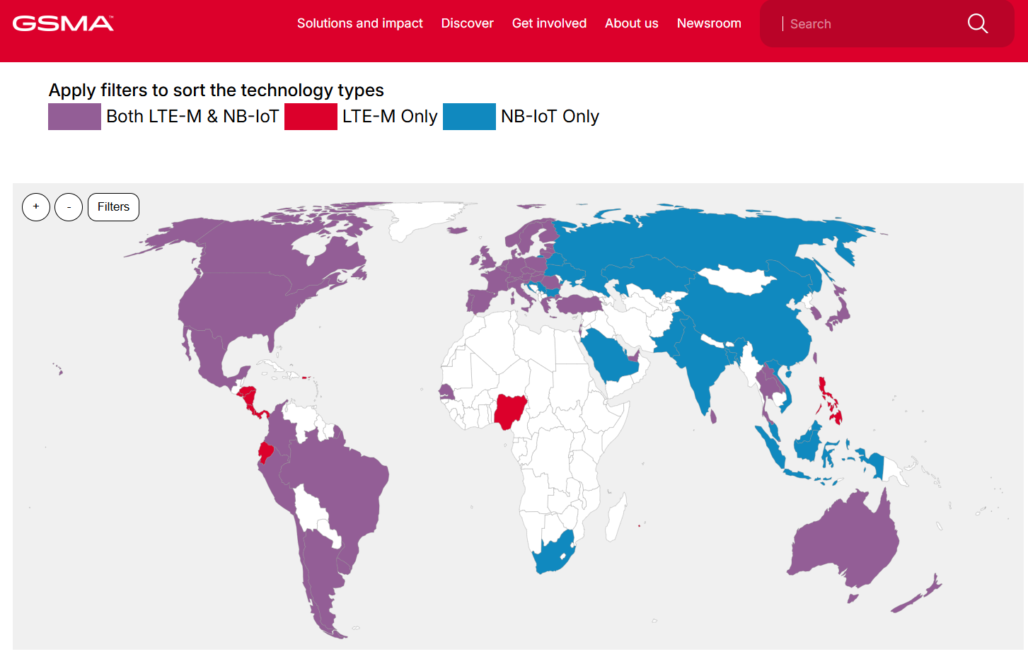 CAT-M vs NB-IoT deployment map