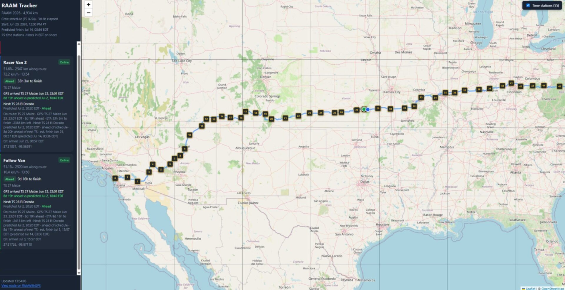 Tracking team Murcal cycling across America